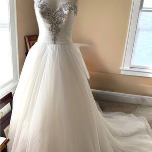 Allure Bridals White Wedding Dress with Silver Embellishments